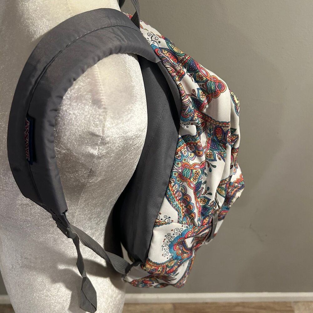 Jansport Superbreak White Boho Paisley Print Classic Single Compartment Backpack - Picture 4 of 10